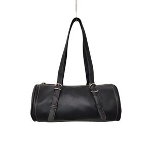 Nine West Barrel Shoulder Bag Womens Medium Black Good Faux Leather Y2K Buckle